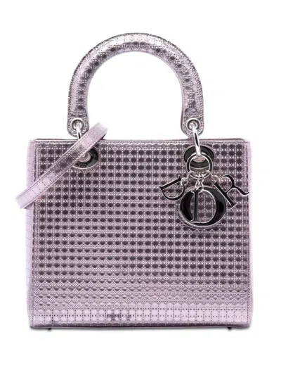 Pre-owned Dior 2015 Medium Metallic Patent Microcannage Lady  Satchel In Purple