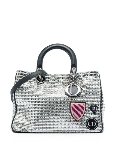 Pre-owned Dior 2015 Medium Metallic Tweed Patch Issimo Satchel In White