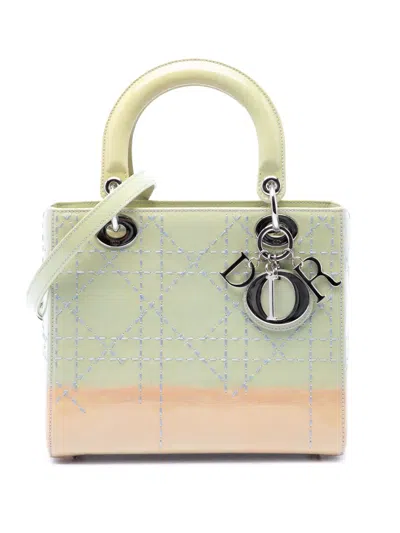 Pre-owned Dior 2015 Medium Ombre Patent Cannage Lady  Satchel In Green
