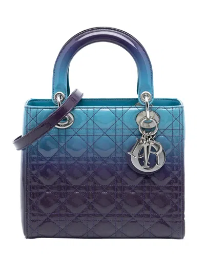 Pre-owned Dior 2015 Medium Ombre Patent Cannage Lady  Satchel In Purple