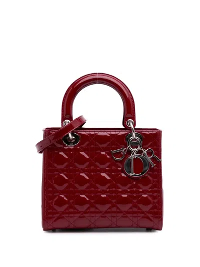 Pre-owned Dior 2015 Medium Patent Cannage Lady  Satchel In Red