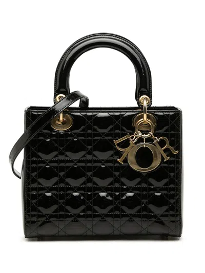 Pre-owned Dior 2015 Medium Patent Cannage Lady  Satchel In Black