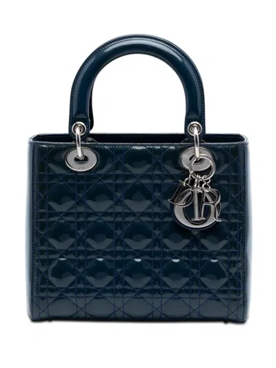 Pre-owned Dior 2015 Medium Patent Cannage Lady  Satchel In Blue