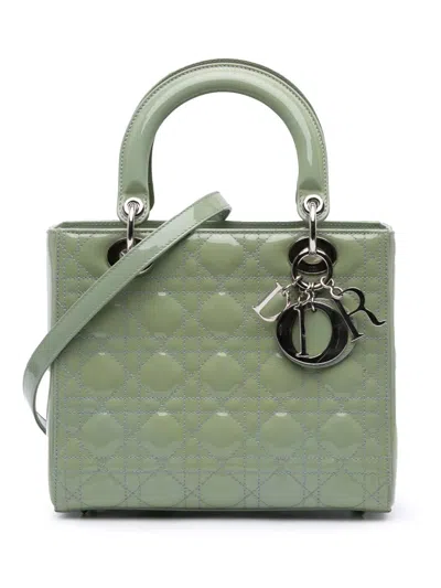 Pre-owned Dior 2015 Medium Patent Cannage Lady  Satchel In Green