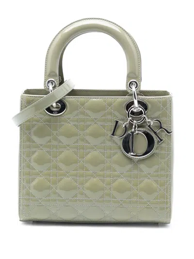 Pre-owned Dior 2015 Medium Patent Cannage Lady  Satchel In Green