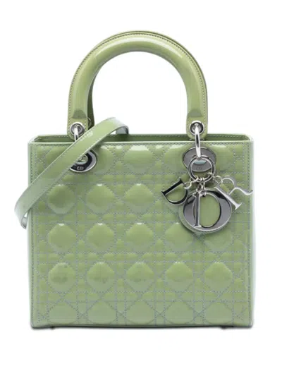 Pre-owned Dior 2015 Medium Patent Cannage Lady  Satchel In Green