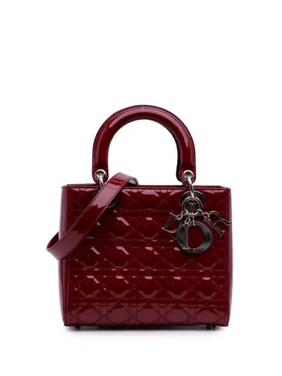 Pre-owned Dior 2015 Medium Patent Cannage Lady  Satchel In Red