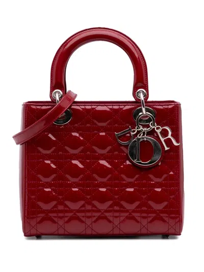 Pre-owned Dior 2015 Medium Patent Cannage Lady  Satchel In Red