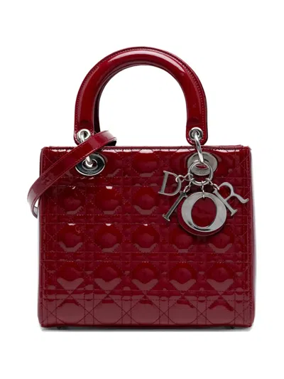 Pre-owned Dior 2015 Medium Patent Cannage Lady  Satchel In Red