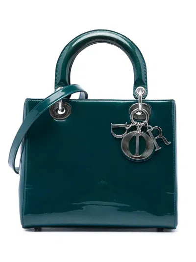 Pre-owned Dior 2015 Medium Patent Lady  Satchel In Blue