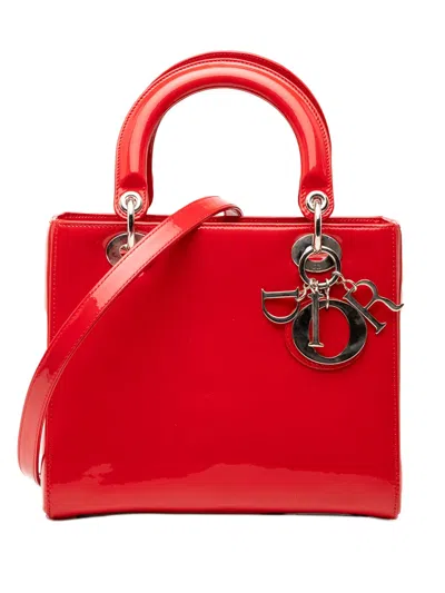 Pre-owned Dior 2015 Medium Patent Lady  Satchel In Red