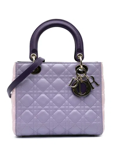 Pre-owned Dior 2015 Medium Tricolor Lambskin Cannage Lady  Satchel In Purple