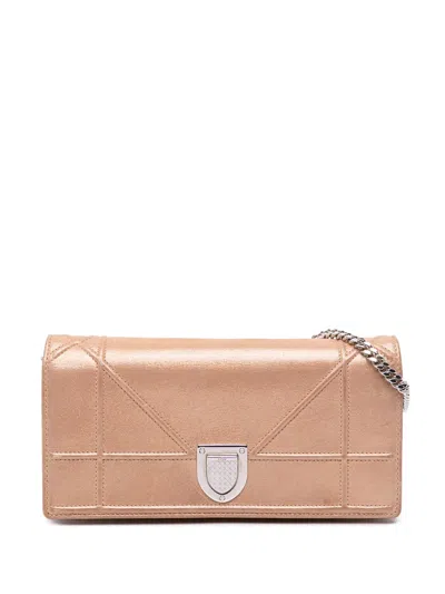 Pre-owned Dior 2015 Metallic Grained Calfskin Ama Wallet On Chain Crossbody Bag In Gold