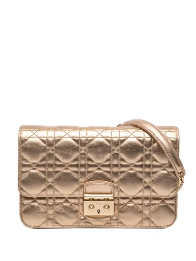 Pre-owned Dior 2015 Metallic Lambskin Cannage Miss  Promenade Crossbody Bag In Gold