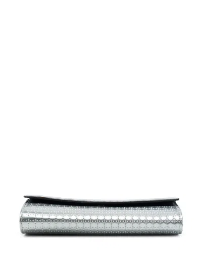 Pre-owned Dior 2015 Metallic Patent Microcannage Lady  Croisiere Wallet On Chain Crossbody Bag In Silver