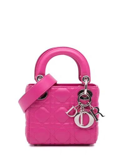 Pre-owned Dior 2015 Micro Lambskin Cannage Lady  Satchel In Pink