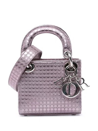 Pre-owned Dior 2015 Micro Patent Microcannage Lady  Satchel In Purple