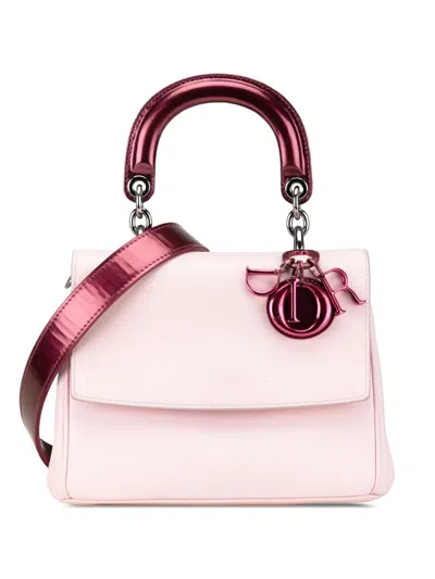 Pre-owned Dior 2015 Mini Bicolor Leather Be  Flap Satchel In Pink