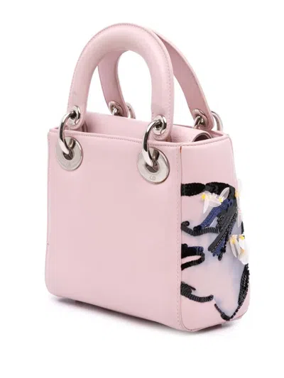 Pre-owned Dior 2015 Mini Calfskin Sequin Embellished Lady  Satchel In Pink