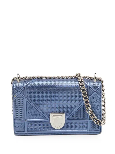 Pre-owned Dior 2015 Mini Ama Chain-strap Leather Shoulder Bag In Blue
