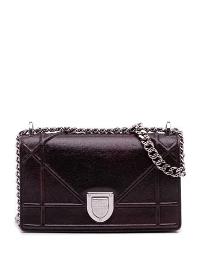 Pre-owned Dior 2015 Mini Grained Calfskin Ama Flap Crossbody Bag In Brown