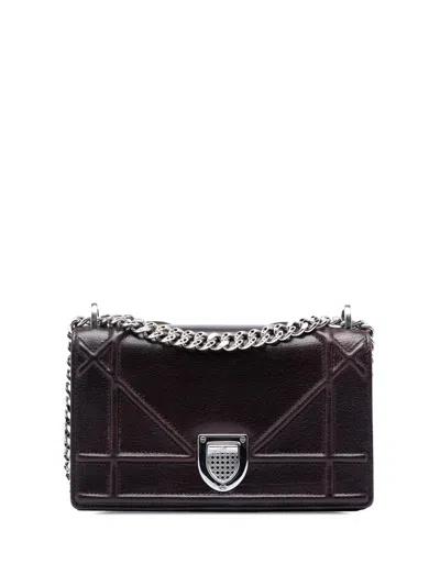 Pre-owned Dior 2015 Mini Grained Calfskin Ama Flap Crossbody Bag In Brown
