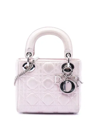 Pre-owned Dior 2015 Mini Iridescent Lambskin Cannage Lady  Satchel In Pink