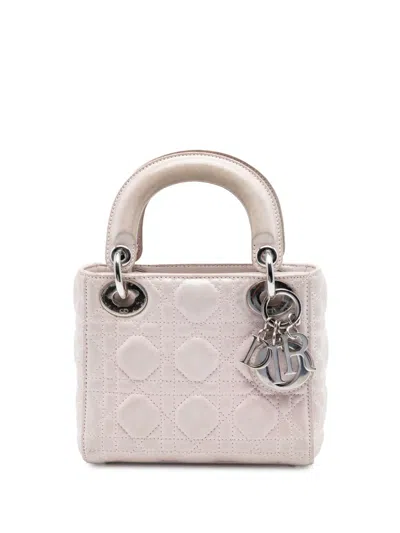 Pre-owned Dior 2015 Mini Iridescent Lambskin Cannage Lady  Satchel In Pink