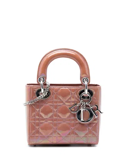 Pre-owned Dior 2015 Mini Iridescent Patent Cannage Lady  Satchel In Pink