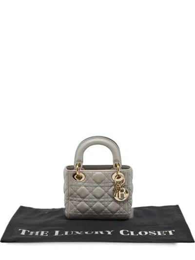 Dior 2015 Mini Lady  Cannage Tote Bag In Gray