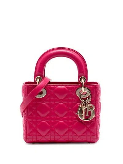 Pre-owned Dior 2015 Mini Lambskin Cannage Lady  Satchel In Pink