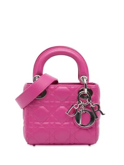 Pre-owned Dior 2015 Mini Lambskin Cannage Lady  Satchel In Pink