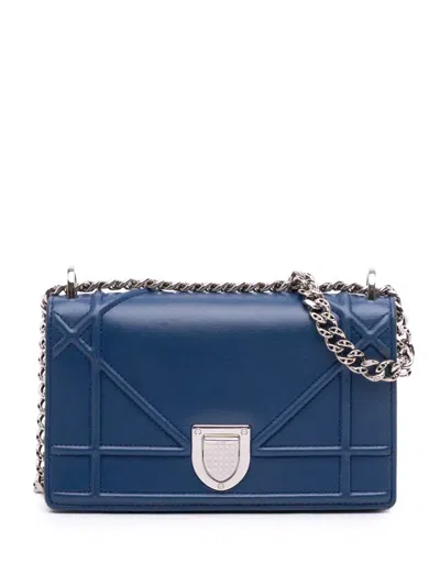 Pre-owned Dior 2015 Mini Lambskin Ama Flap Crossbody Bag In Blue