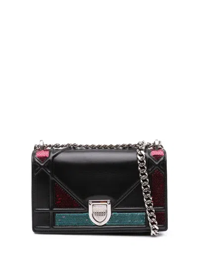 Pre-owned Dior 2015 Mini Lambskin Sequin Ama Flap Crossbody Bag In Black