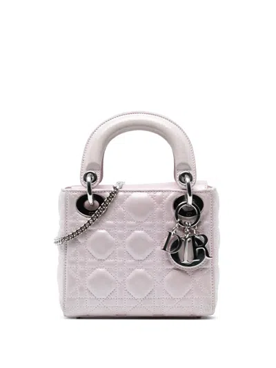 Pre-owned Dior 2015 Mini Metallic Lambskin Cannage Lady  Satchel In Pink