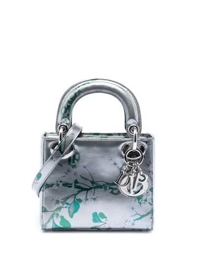 Pre-owned Dior 2015 Mini Metallic Lambskin Floral Printed Lady  Satchel In Green
