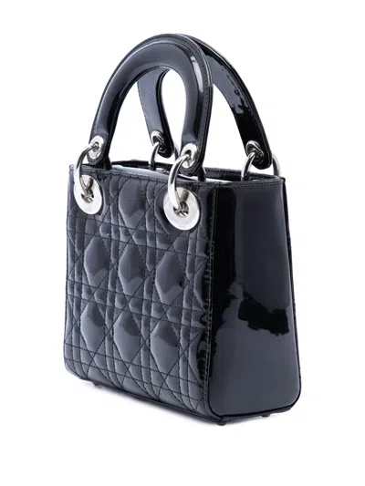 Pre-owned Dior 2015 Mini Patent Cannage Lady  Satchel In Black