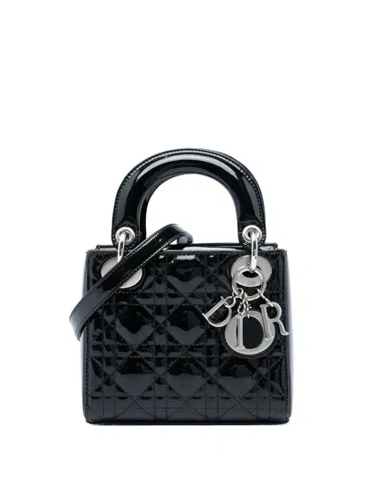 Pre-owned Dior 2015 Mini Patent Cannage Lady  Satchel In Black