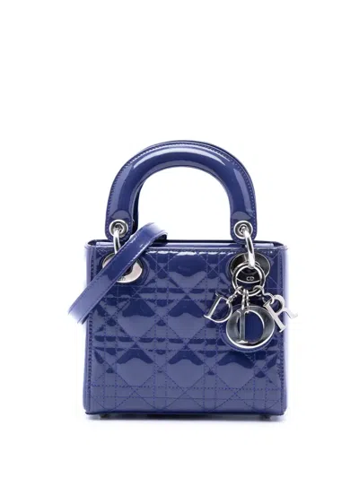 Pre-owned Dior 2015 Mini Patent Cannage Lady  Satchel In Blue