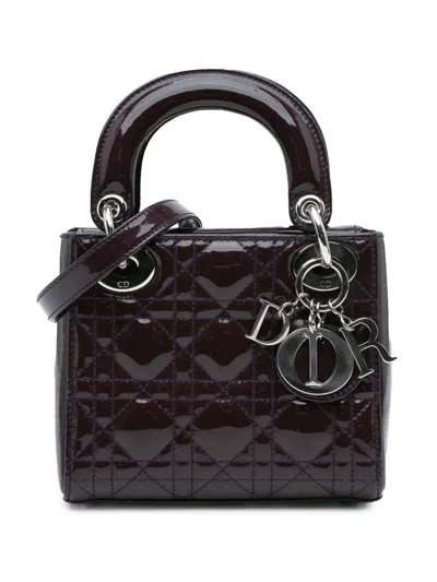 Pre-owned Dior 2015 Mini Patent Cannage Lady  Satchel In Purple