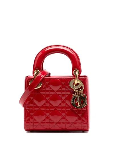 Pre-owned Dior 2015 Mini Patent Cannage Lady  Satchel In Red