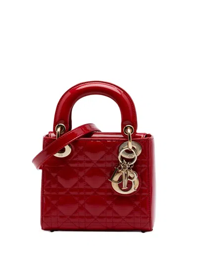 Pre-owned Dior 2015 Mini Patent Cannage Lady  Satchel In Red