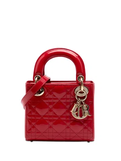 Pre-owned Dior 2015 Mini Patent Cannage Lady  Satchel In Red