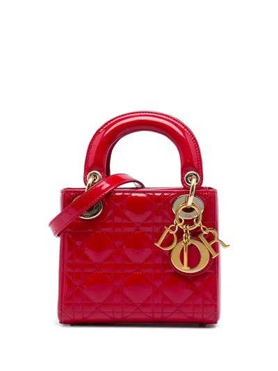 Pre-owned Dior 2015 Mini Patent Cannage Lady  Satchel In Red