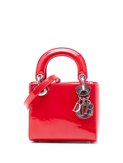 Pre-owned Dior 2015 Mini Patent Lady  Satchel In Red