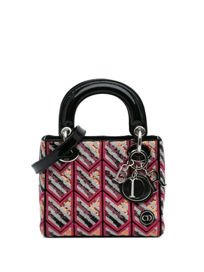 Pre-owned Dior 2015 Mini Patent Sequined Lady  Satchel In 粉色