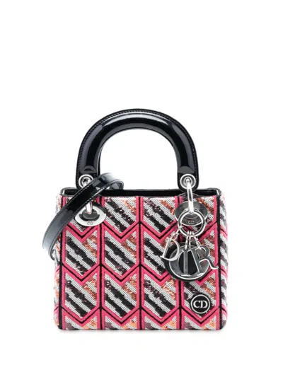 Pre-owned Dior 2015 Mini Patent Sequined Lady  Satchel In Pink