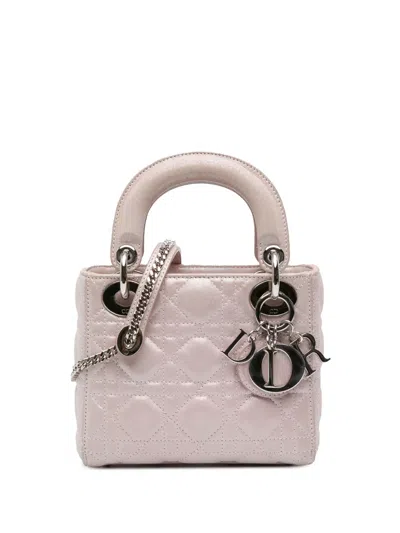 Pre-owned Dior 2015 Mini Satin Cannage Lady  Satchel In Pink