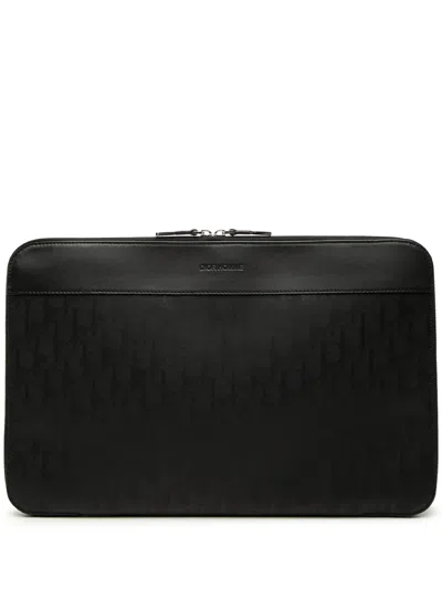Pre-owned Dior 2015 Oblique Coated Canvas Homme Zip Laptop Sleeve Business Bag In Black