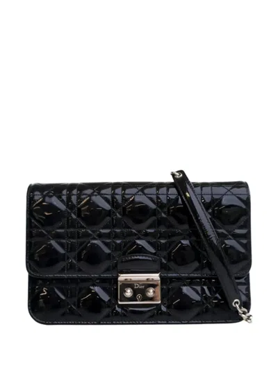 Pre-owned Dior 2015 Patent Cannage Miss  Promenade Crossbody Bag In Black